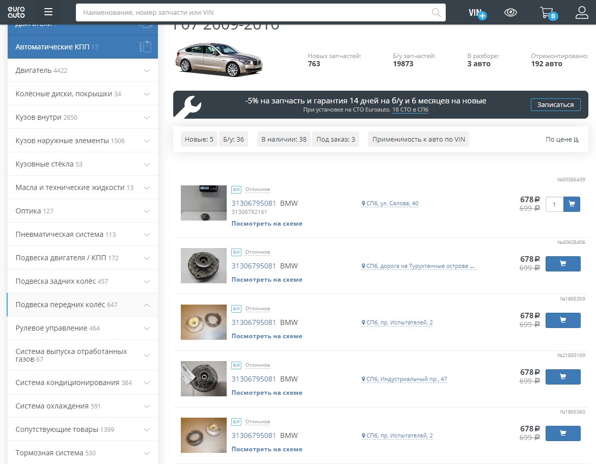 Подбор запчастей на сайте ЕвроАвто