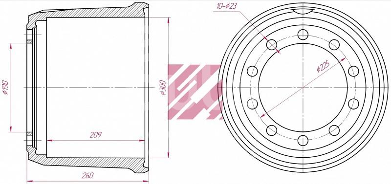 Размеры тормозных барабанов. Барабан тормозной 300x200/209 h=260 d=190/225 n=10x23 BPW. Барабан тормозной BPW 420 200. Барабан тормозной BPW m1900186. Тормозной барабан БПВ 200.