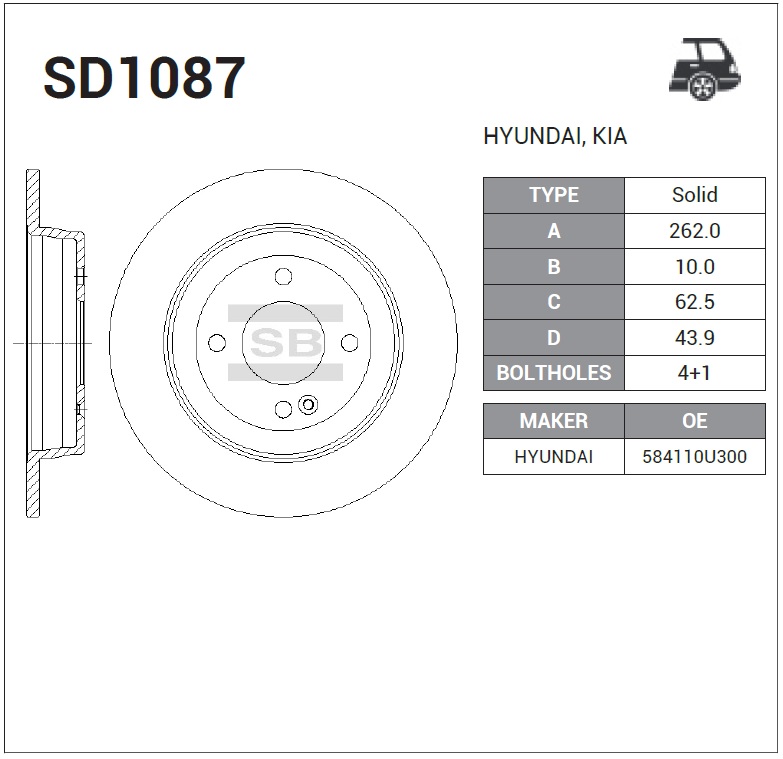 SD1087 Sangsin Диск тормозной задний от производителя по спец цене ...