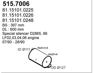 Глушитель основной для MAN 2-Serie F90 1986-1997 новый