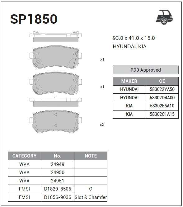 SP1850 Sangsin Колодки тормозные задние дисковые к-кт от производителя ...