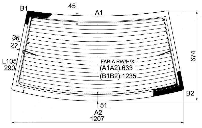 Стекло заднее (Цвет зеленый/ Обогрев/ 5D HBK) Skoda Fabia 07-15