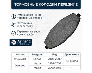 Колодки тормозные передние к-кт для Chevrolet Spark 2005-2010 новый