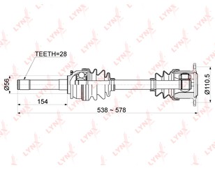 Полуось передняя правая для Mitsubishi L200 (K6,K7) 1996-2006 новый