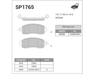 Колодки тормозные передние к-кт для Nissan Teana L33 2014> новый