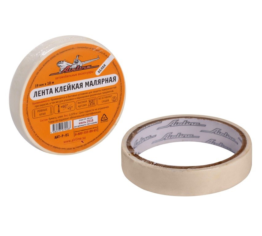Лента клейкая малярная (скотч), 19 мм*10 м, белая ()