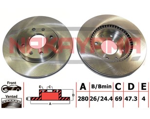 Диск тормозной передний вентилируемый для Hyundai Sonata IV (EF)/ Sonata Tagaz 2001-2012 новый