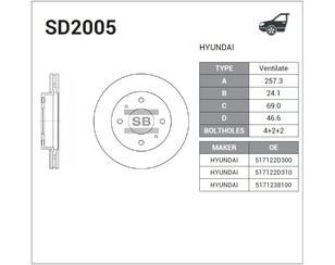 Диск тормозной передний вентилируемый для Hyundai Matrix 2001-2010 новый