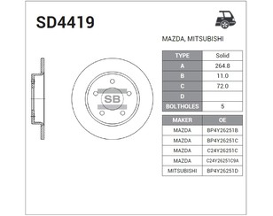 Диск тормозной задний для Mazda Mazda 3 (BK) 2002-2009 новый