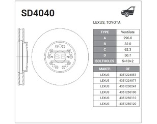 Диск тормозной передний вентилируемый для Lexus GS 300/400/430 2005-2011 новый