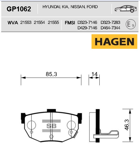 HAGEN Колодки тормозные задние HYUNDAI Elantra 1.6 00-06, KIA Cerato 1.5D-2.0D 04-08, NISSAN Maxima
