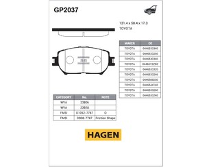 Колодки тормозные передние к-кт для Lexus GS 300/400/430 2005-2011 новый