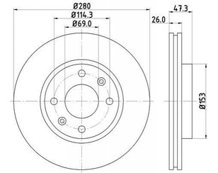 Диск тормозной передний вентилируемый для Hyundai Sonata IV (EF)/ Sonata Tagaz 2001-2012 новый