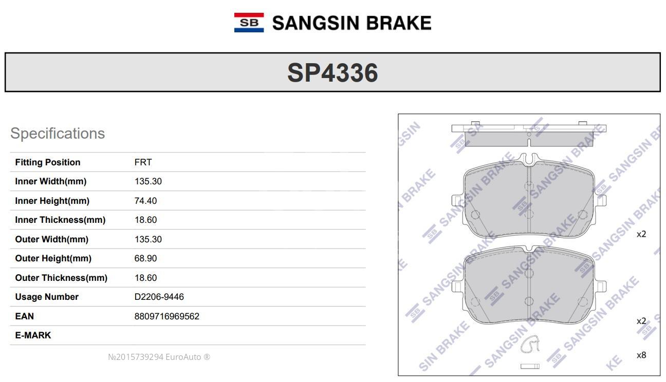 SP4336 Sangsin Колодки тормозные передние к-кт от производителя по спец  цене купить в Воронеже