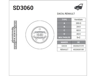 Диск тормозной передний к-кт для Renault Scenic III 2009-2015 новый