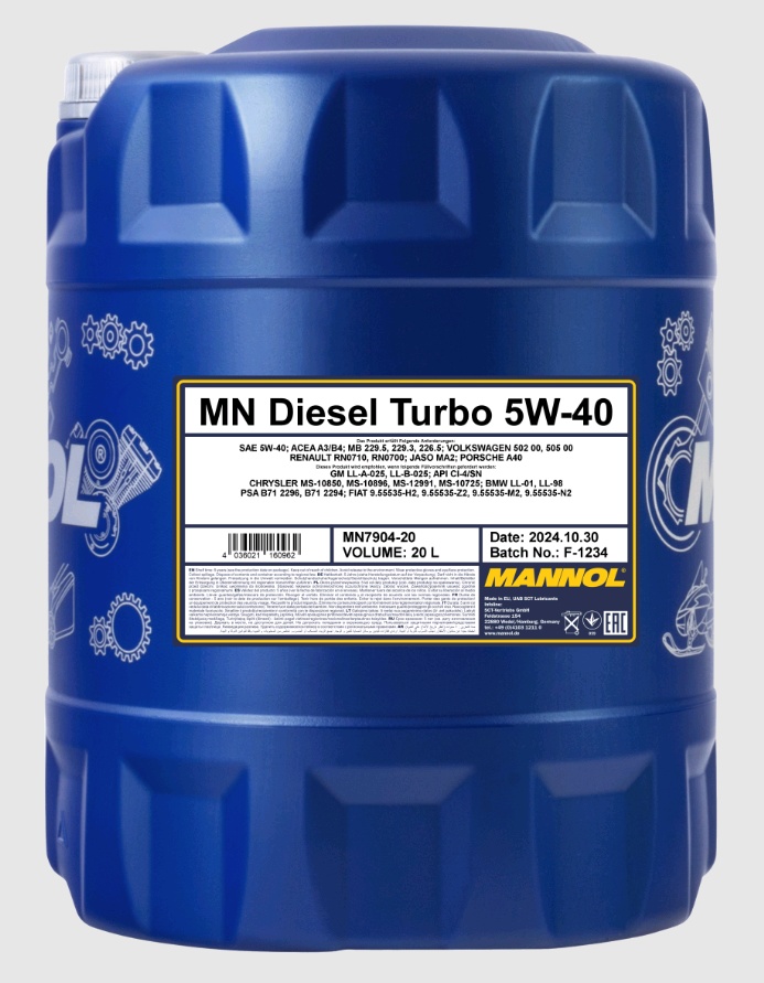 Olio Motore MANNOL DIESEL TURBO 5W40 20l Porsche A40 VW 502 00 - Foto 11